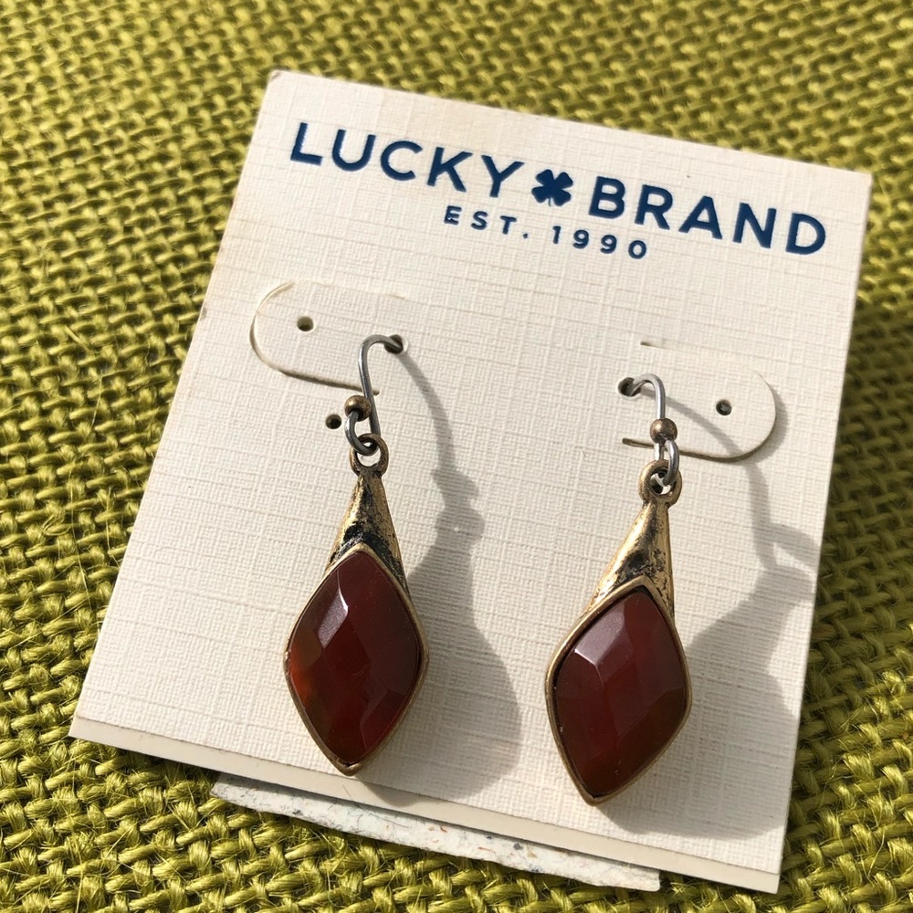 Lucky Brand Gold & Red Drop Earrings